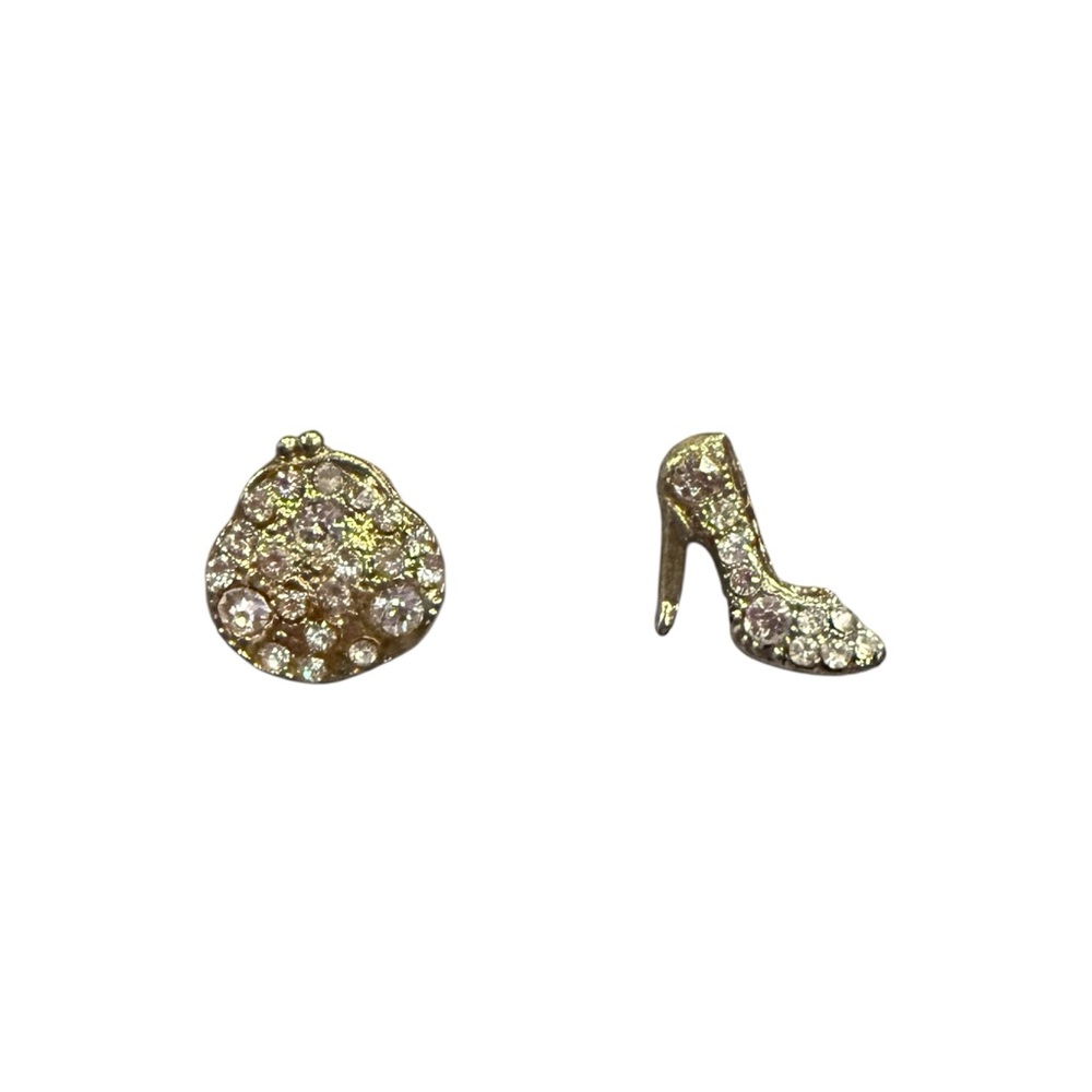 Vintage Gold Rhinestone Purse & High Heel Mismatched Stud Earrings Jewelry